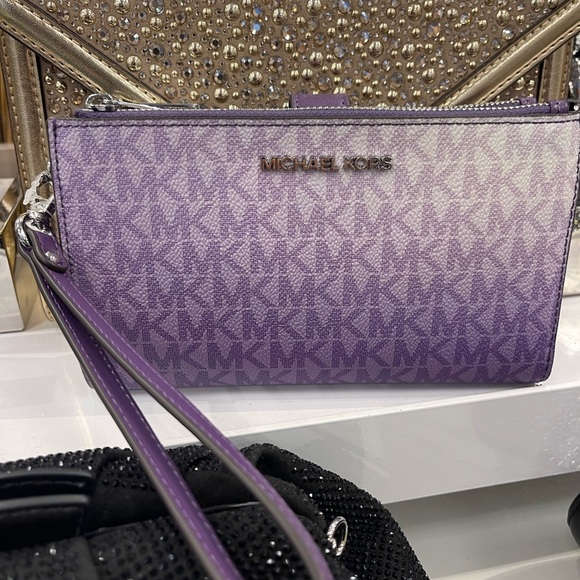 MICHAEL KORS JS Lg Ombré Signature Logo Double Zip Wristlet Wallet Dark Purple